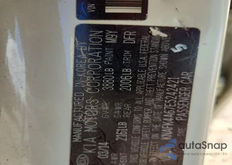 2014 Kia Forte Lx z USA, uszkodzony, nr VIN KNAFK4A67E5242421